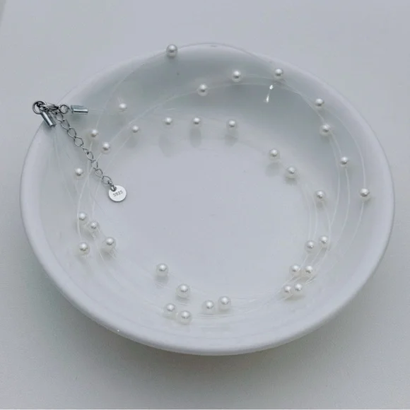X680 Handmade S925 Freshwater Baby Pearl Triple Layer Floating Necklaces